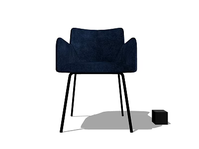 Navy Blue Upholstered Accent Chair With Armrests And Black Metal Legs 3d model