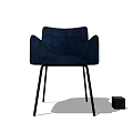 Navy Blue Upholstered Accent Chair With Armrests And Black Metal Legs