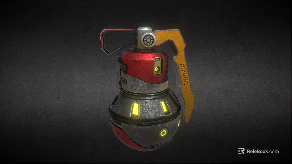 Futuristic Red Silver Grenade With Yellow Handle And Glowing Lights 3d model 