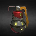 Futuristic Red Silver Grenade With Yellow Handle And Glowing Lights