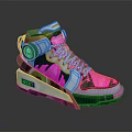 Futuristic Pink Silver High Top Shoes With Neon Accents Light Blue Laces Blue Sole