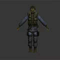 Tactical Military Character in Blue Uniform With Helmet Gas Mask and Tactical Vest Gear