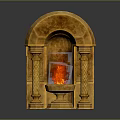 Traditional Arch Design Fireplace With Carved Stone Columns And Burning Flames
