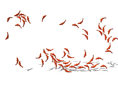 Artistic Wall Decor with Red Birds in Flight and on Ground Design 3d model