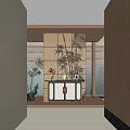 Elegant Entryway Cabinet And Side Cabinet With Bamboo Pattern Screen Natural Light Interior Design 3d model
