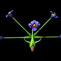 Cartoon Scene With Purple Flowers Green Stems And Yellow Centers On Black Background