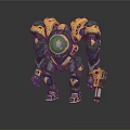 Smart Robot With Yellow And Gray Mechanical Armor Sci Fi Design Holding Weapon