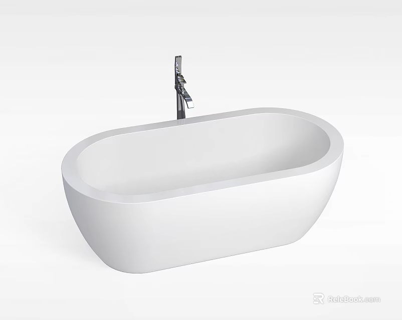 Modern White Freestanding Bathtub With Chrome Faucet Elegant Oval Design 3d model 