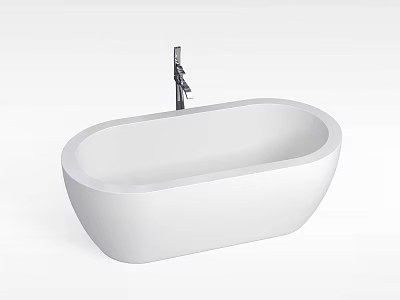 Modern White Freestanding Bathtub With Chrome Faucet Elegant Oval Design 3d model