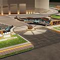 Modern Garden Landscape Front Of Contemporary Building With Square Green Lawns And Circular Design Lighting