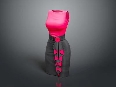 Sculptured Dress Art Piece With Pink Sleeveless Top Gray Skirt Belt And Bow 3d model