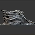 Gray Coiled Rope Knot Placed On Textured Mat With Dark Background 3d model