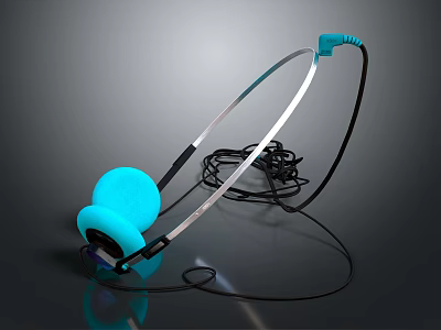 Blue Headphones with Silver Headband and Black Cable and Blue Ear Cushions Design 3d model