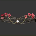 Elegant Decorative Ornament Set With Twig Like Design Pink Flowers And Clear Gemstone Pendant