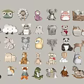 Cute Various Animal Plush Toys Arranged in Rows on Wall