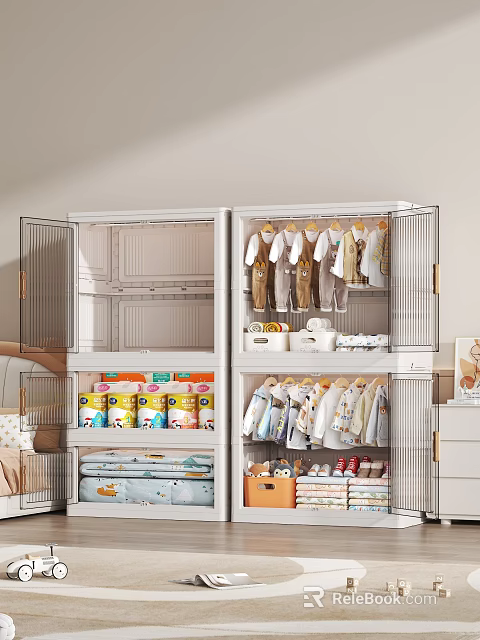 Modern Baby Wardrobe with Hanging Rods Shelves Storage for Children's Clothes and Baby Items 3d model 
