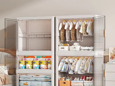 Modern Baby Wardrobe with Hanging Rods Shelves Storage for Children's Clothes and Baby Items 3d model