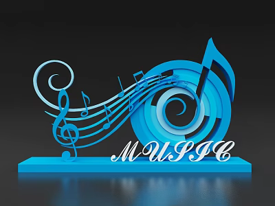 Blue Musical Decoration With Notes Treble Clef Spiral Design And Music Sign 3d model