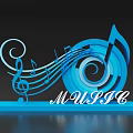 Blue Musical Decoration With Notes Treble Clef Spiral Design And Music Sign