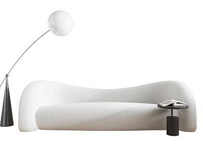 Modern White Curved Sectional Sofa with Floor Lamp and Side Table 3d model