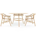 Natural Wooden Dining Table Set With Armchairs And Round Table Top 3d model