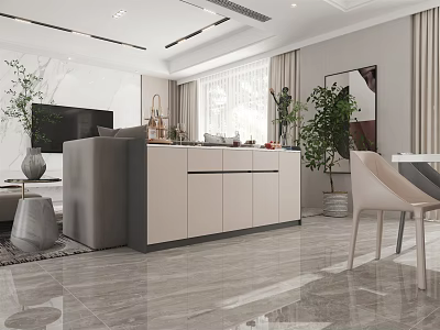 Modern Living Room Interior With Stylish Sideboard Decorative Plants And Window 3d model
