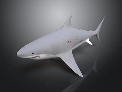 White Shark With Red Markings 3D Render On Dark Gradient Background 3d model