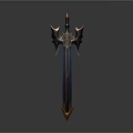 Fantasy Sword Weapon With Golden Accents Blue Blade And Wing Shaped Hilt