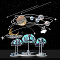 Starry Sky Photo Spot With Planets Moons Orbits And Transparent Tree Structures 3d model