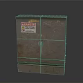 Rusted Industrial Metal Storage Cabinet With Danger Warning Sign And Double Doors