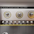 Modern Helmet Showroom With Curved Display Counters Yellow Pillars Wall Decorations And White Helmets