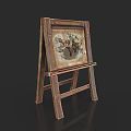 Vintage Wooden Easel Displaying Detailed Painting With Artistic Design And Frame