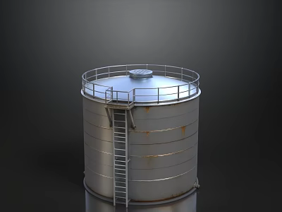 Stainless Steel Storage Tank With Ladder And Railing On Dark Background 3d model