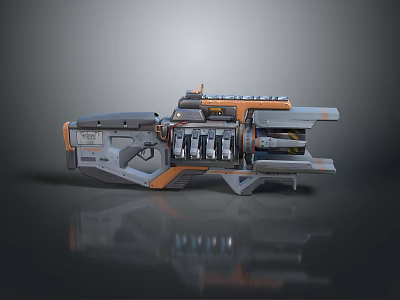 Futuristic Mechanical Weapon Design With Orange Gray Components And Detailed Structure 3d model