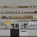 Modern Kitchen Kitchenware Setup With Coffee Tea Espresso Machines Cups Jars And Open Shelves 3d model