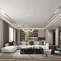 Modern Living Dining Room Interior With Marble Coffee Table Blue Sofa TV And Green Plant