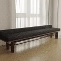 Black Sofa Bench With Wooden Legs On Herringbone Wooden Floor And White Curtains By Window