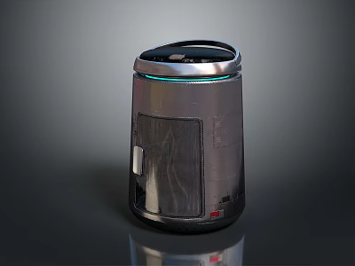 Modern Smart Trash Bin Design With Stainless Steel Body Wooden Panel And Blue Light 3d model