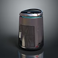 Modern Smart Trash Bin Design With Stainless Steel Body Wooden Panel And Blue Light