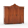 Classic Solid Wood Wardrobe With Carved Details Multiple Doors And Decorative Top 3d model