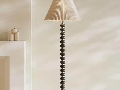 Modern Floor Lamp With Pleated Shade And Wooden Bead Column For Interior Decoration 3d model