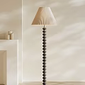 Modern Floor Lamp With Pleated Shade And Wooden Bead Column For Interior Decoration