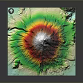 Modern 3D Volcanic Terrain Model Featuring Colorful Contour Lines And Topographic Details