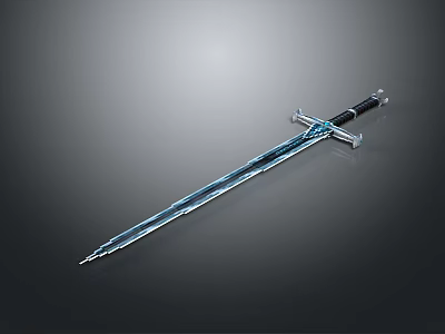 Decorative Sword With Blue Crystal Blade And Black Handle Design 3d model
