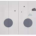 Playful Decorative Wardrobe Design With House Shaped Shelves Cloud Star Patterns And Arch Storage