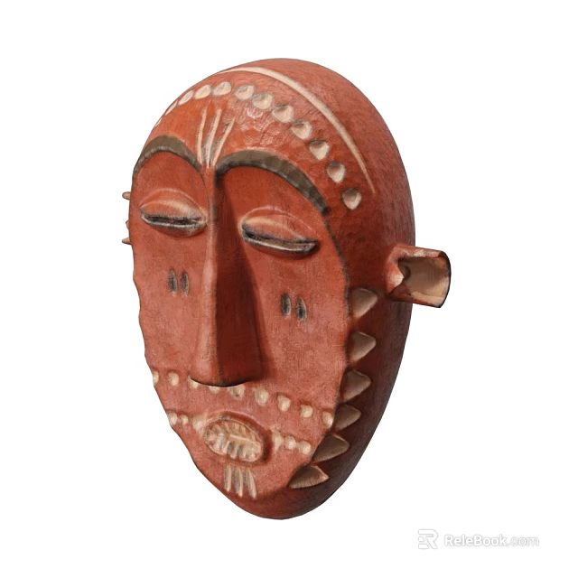 Traditional Ethnic Jewelry Mask With Red Base And White Beaded Decorations 3d model 