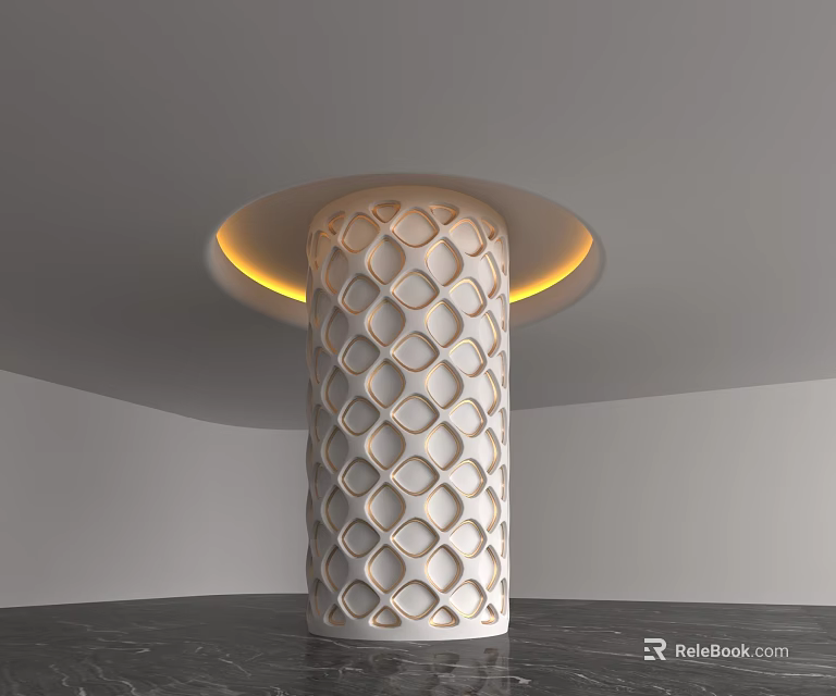 Modern Decorative Column With Intricate Hollow Geometric Pattern And Warm Ambient Lighting 3d model 