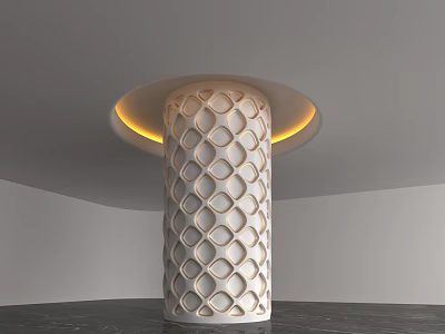 Modern Decorative Column With Intricate Hollow Geometric Pattern And Warm Ambient Lighting 3d model