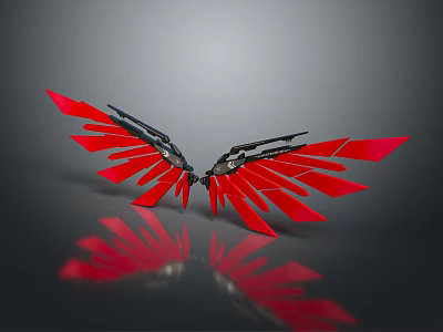 Red Wing Shaped Sculpture With Black Structure On Gray Background And Reflection 3d model