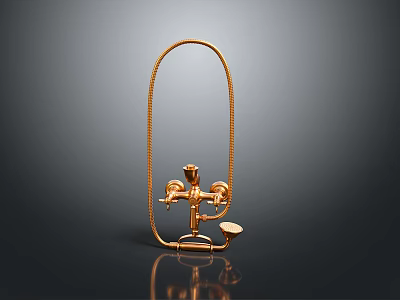 Golden Shower Fixture with Curved Metal Pipe and Control Knobs for Bathroom Use 3d model